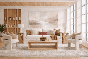 Light and bright living room staging