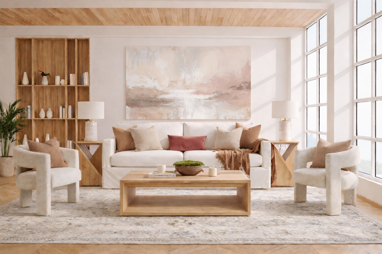 Light and bright living room staging