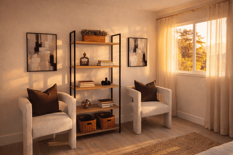 home staging of an office and library space