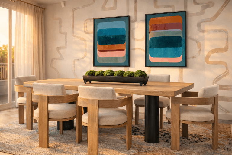 interior decoration of a dining room in a home in playa del rey