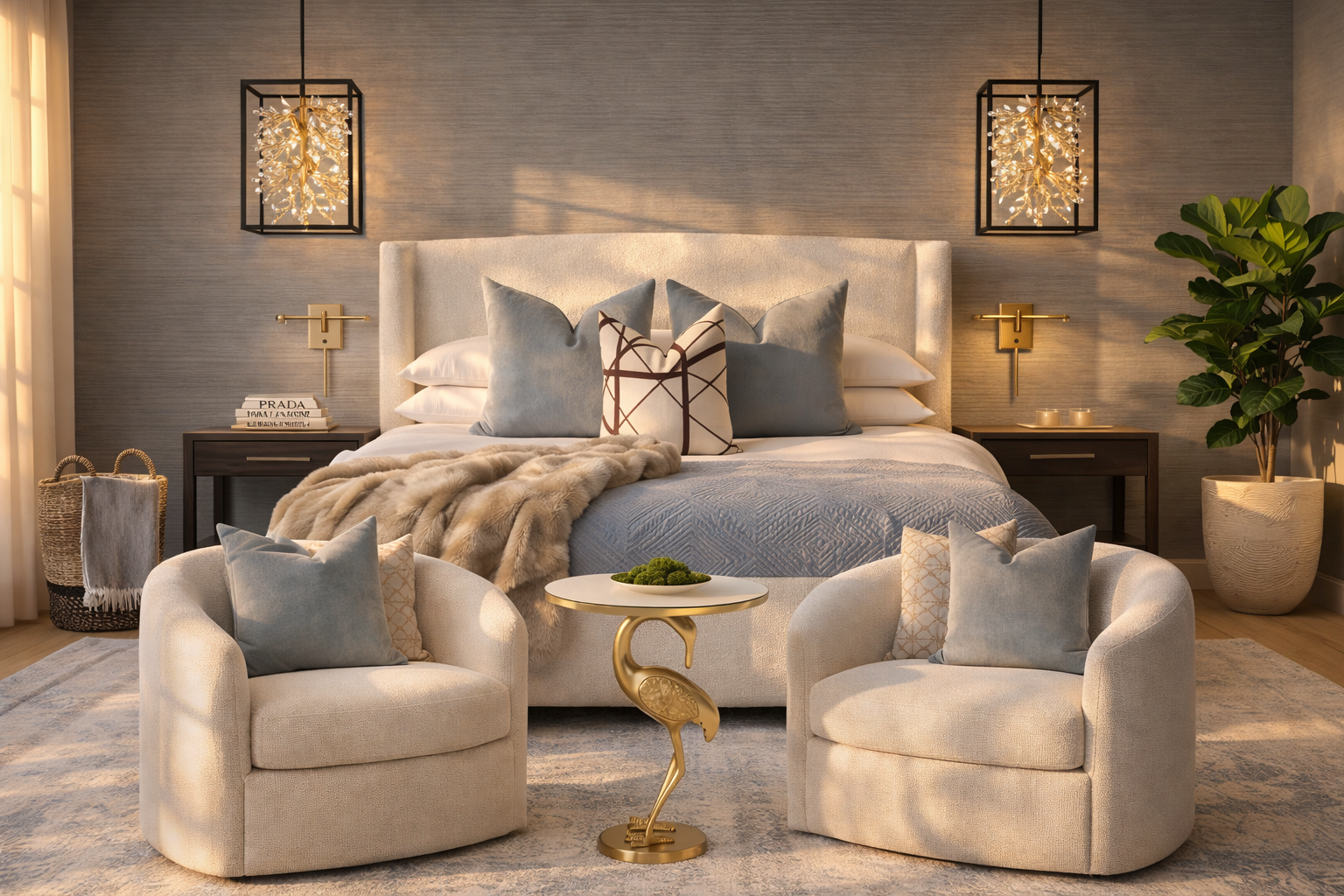 interior decoration of a primary suite in a home in holmby hills