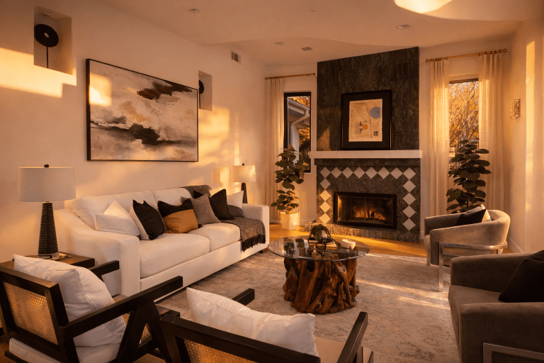 luxury home staging of a formal living room in a home in palisades highlands