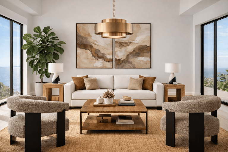 Modern coastal living room staging