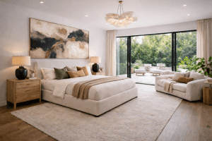organic luxe bedroom staging