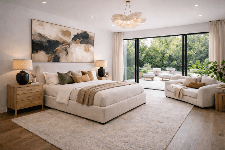 organic luxe bedroom staging