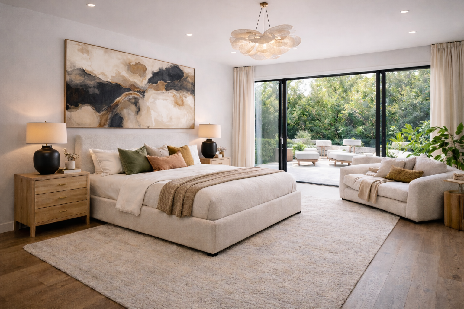 organic luxe bedroom staging