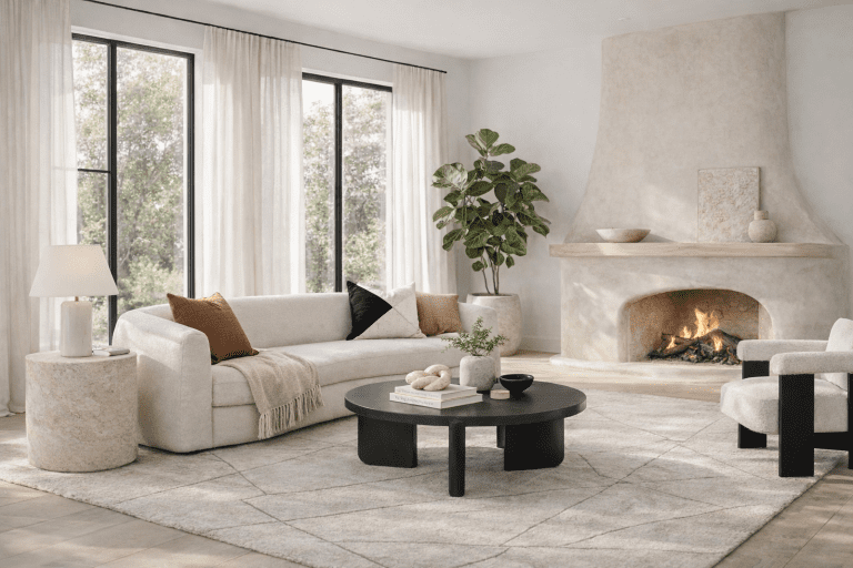 organic luxe living room staging