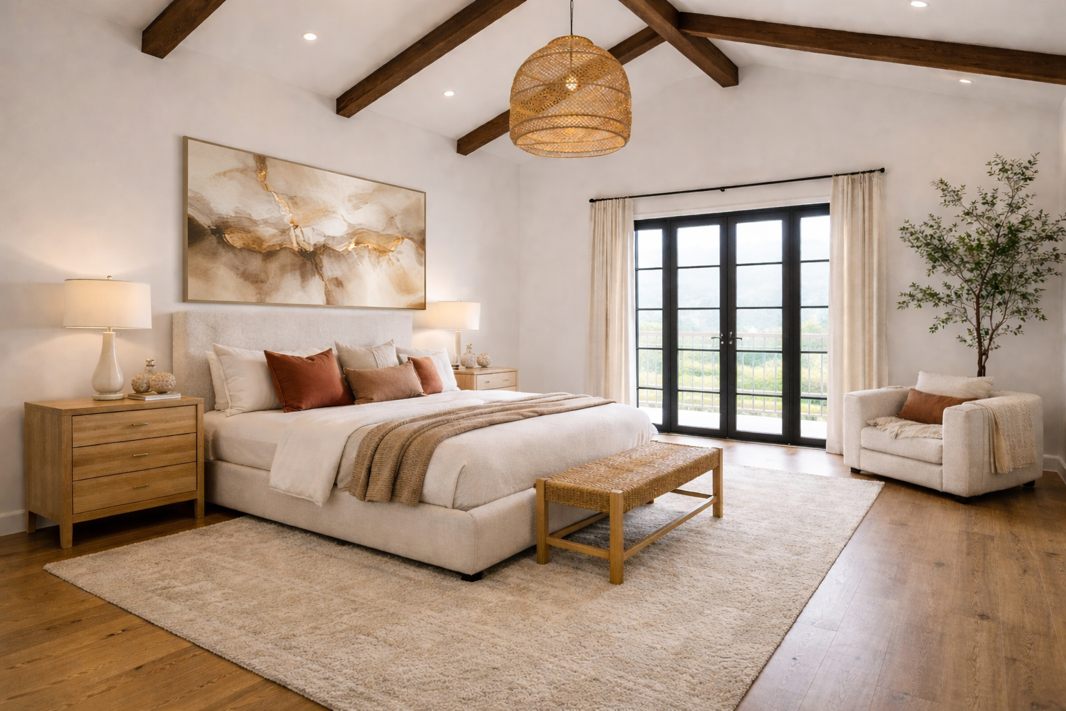 Staged primary Suite in Mediterranean home