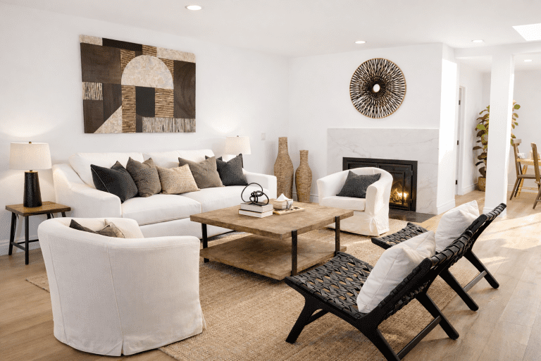 Living room staged in modern organic style