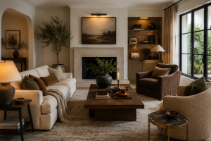 warm inviting living room staging