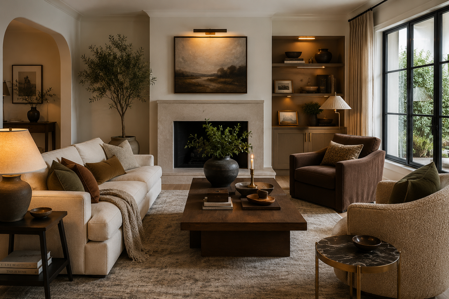 warm inviting living room staging