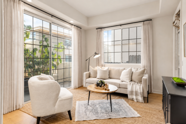 Brentwood Den Transitional Home Staging - KMW Interiors Brentwood Den Transitional Home Staging - KMW Interiors