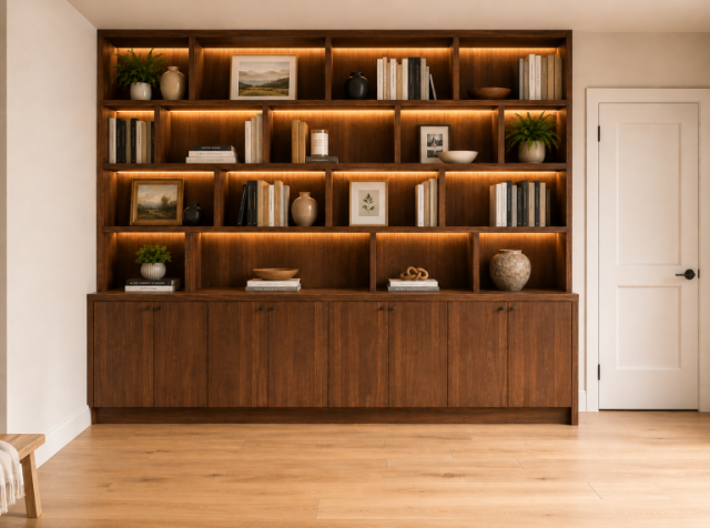 Pacific Palisades Custom Office Bookshelf - KMW Interiors Pacific Palisades Custom Office Bookshelf - KMW Interiors