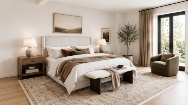 Brentwood Modern Mediterranean Primary Suite Interior Design - KMW Interiors Brentwood Modern Mediterranean Primary Suite Interior Design - KMW Interiors